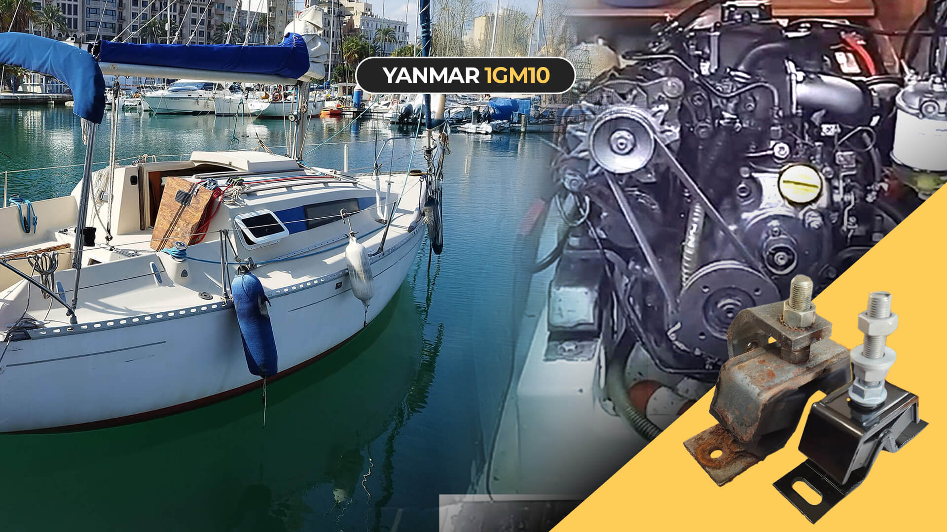 REEMPLAZO DEL SOPORTE DEL MOTOR EN UN YANMAR 1GM10 CON SOPORTES ELLEBOGEN 50-70.